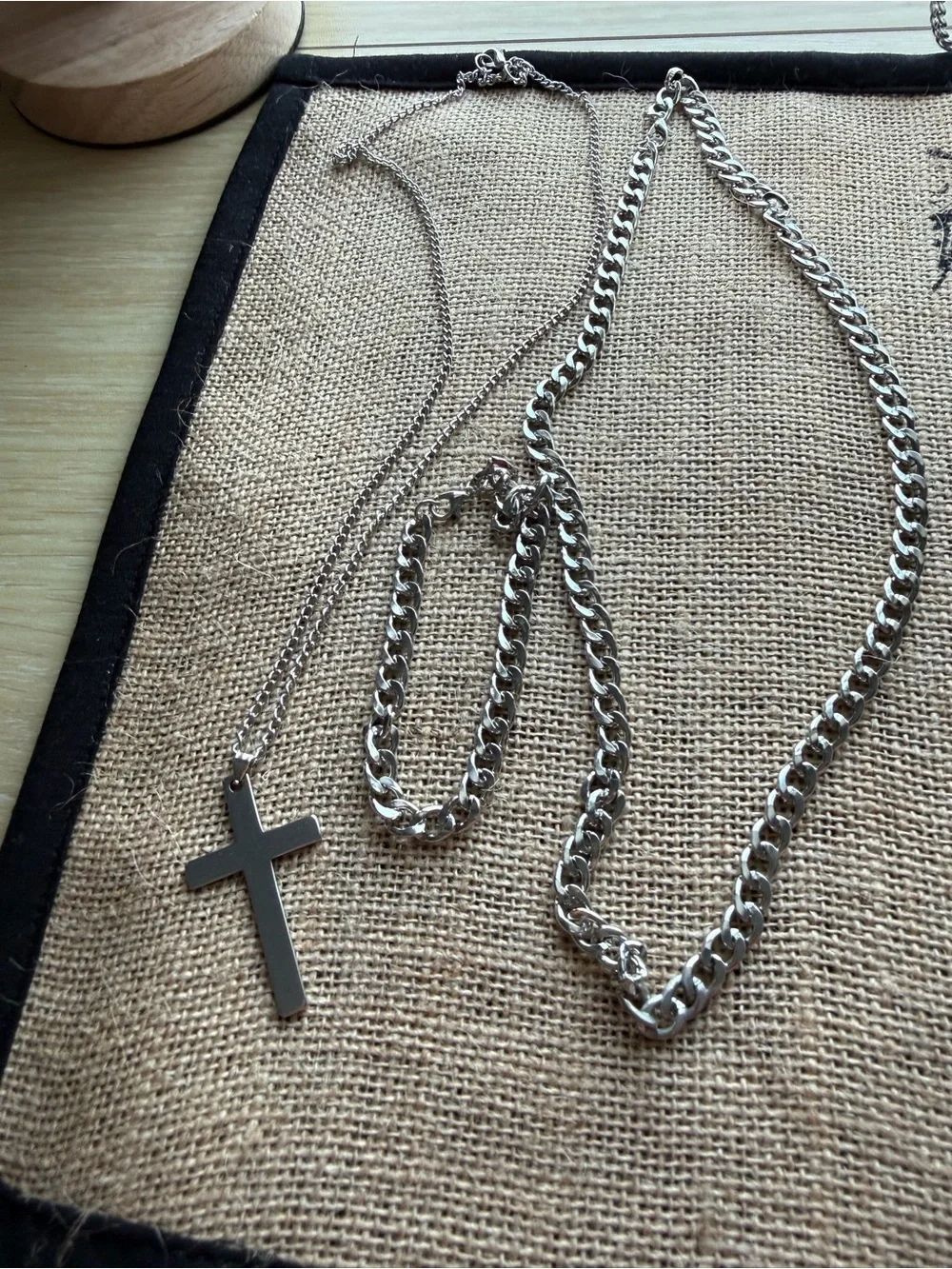 Silver Men's Cross Pendant Necklace Set